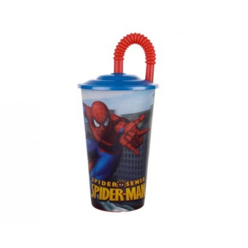 BANQUET Trinkbecher mit Deckel+Strohalm, Spiderman L 1214SP38888 BANQUET Trinkbecher mit Deckel+Strohalm, Spiderman L 1214SP38888