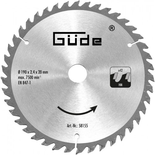 Güde HM-Sägeblatt 190x2,4x20mm 42 Z für Kreissäge KS 66-1600 L 58155 Güde HM-Sägeblatt 190x2,4x20mm 42 Z für Kreissäge KS 66-1600 L 58155