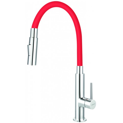 NOVASERVIS Küchenarmatur mit ausziehbarer Brause, 2 Düsen, rot/chrom 70730,0CV