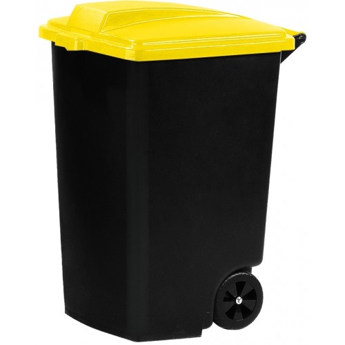 CURVER Mülltonne mit Räder, 60 x 47 x 75 cm, 100 L – schwarz/gelb, 05183-857