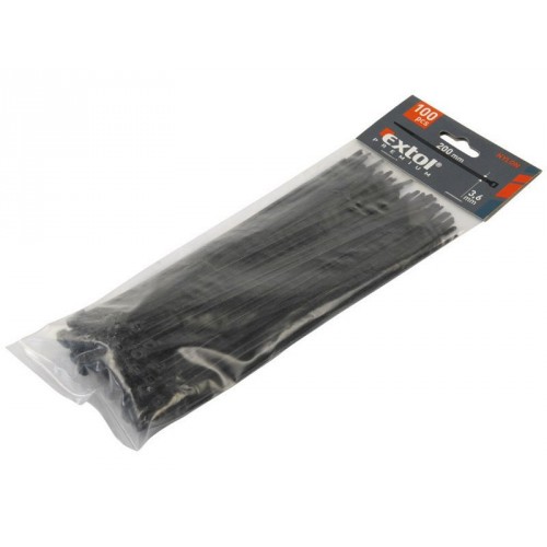 EXTOL PREMIUM cable ties 3,6x200mm 100pcs pack, black nylon