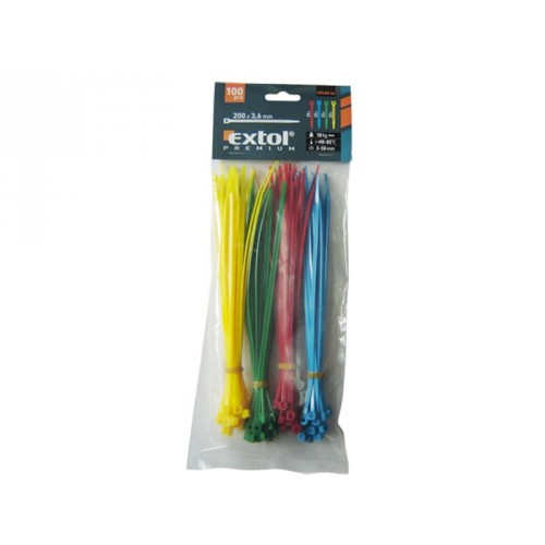 EXTOL PREMIUM cable ties 3,6x200mm 100pcs, colored nylon