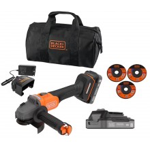 Black & Decker BCG6L8D2S-QW Akku bürstenloser Winkelschleifer (18V/2x2,0Ah), 3x Scheibe