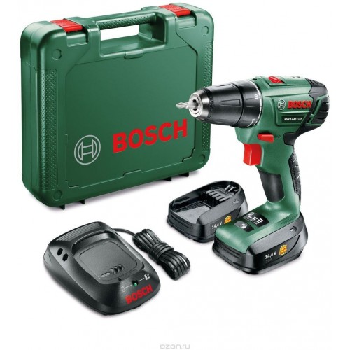 BOSCH PSR 1440 LI-2 + 2 Akkus und Ladegerät (14,4 V, 1,5 Ah, max. 34 Nm) 06039A3021