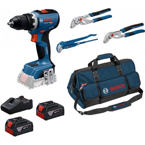 BOSCH GSR 18V-65 PROFESSIONAL Akku-Bohrschrauber, 3 Klempnerzangen 0615A5007J