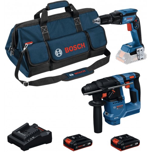 BOSCH PRO GTB 18V-45 + GBH 18V-18 + 2× 2,0 Ah + GAL 18V-20(II) + M-Bag 0615A500G7