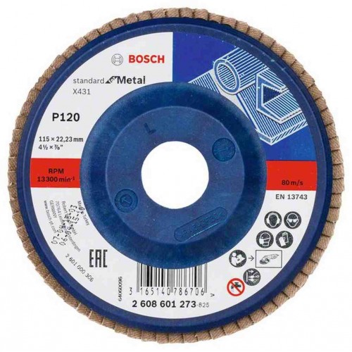 BOSCH Fächerschleifscheibe X431, Standard for Metal, 115 mm, 22,23 mm, 120 2608601273