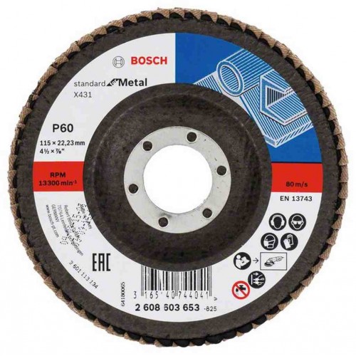 BOSCH Fächerschleifscheibe X431, Standard for Metal, 115 mm, 22,23 mm, 60 2608603653