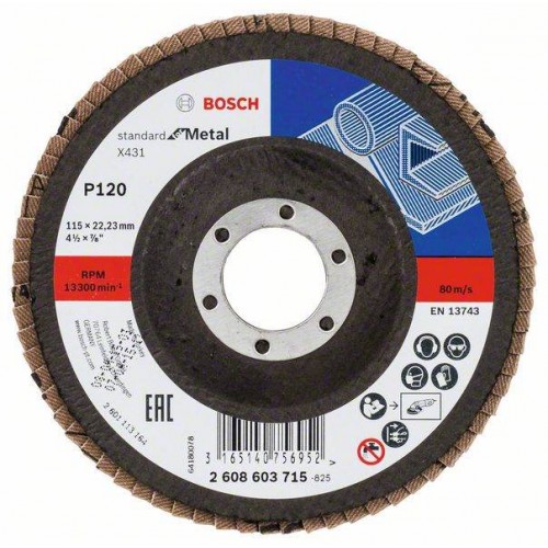 BOSCH Fächerschleifscheibe X431, Standard for Metal, 115 mm, 22,23 mm, 120 2608603715