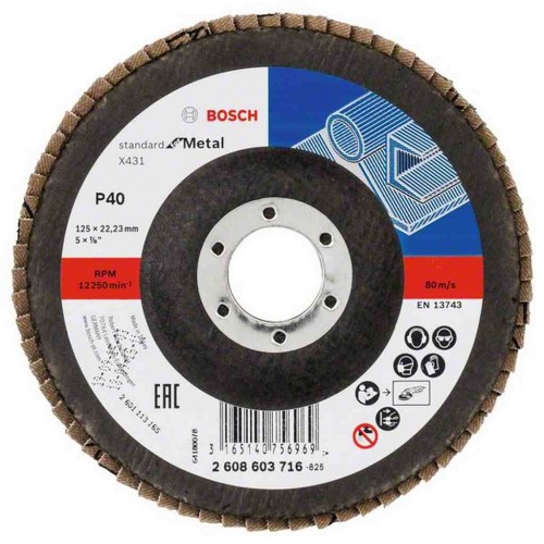 BOSCH Fächerschleifscheibe X431, Standard for Metal, 125 mm, 22,23 mm, 40 2608603716