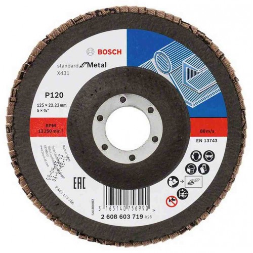 BOSCH Fächerschleifscheibe X431, Standard for Metal, 125 mm, 22,23 mm, 120 2608603719