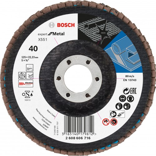 BOSCH Expert for Metal Fächerschleifscheibe X551, 125x22,23mm, 40, gewinkelt 2608606716 BOSCH Expert for Metal Fächerschleifscheibe X551, 125x22,23mm, 40, gewinkelt 2608606716