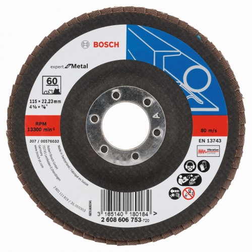 BOSCH Expert for Metal Fächerschleifscheibe X551, 115x22,23mm, 60, gewinkelt 2608606753 BOSCH Expert for Metal Fächerschleifscheibe X551, 115x22,23mm, 60, gewinkelt 2608606753