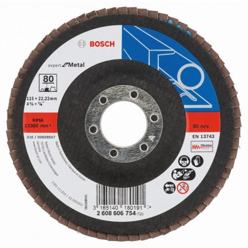 BOSCH Expert for Metal Fächerschleifscheibe X551, 115x22,23mm, 80, gewinkelt 2608606754