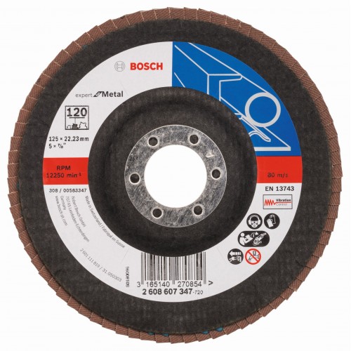 BOSCH Expert for Metal Fächerschleifscheibe X551, 125x22,23mm, 120, gewinkelt 2608607347