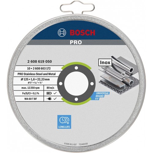 BOSCH PRO Stainless Steel and Metal Trennscheibe, 125 x 1.6 x 22.23 mm, gerade 2608619050