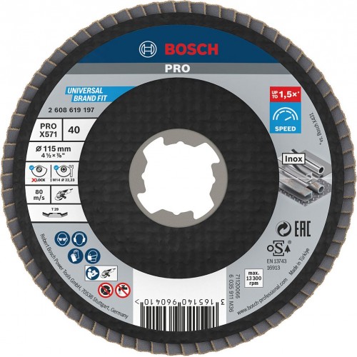 BOSCH PRO X571 Fächerschleifscheibe X-Lock, abgewinkelt, 115 mm, K40 2608619197