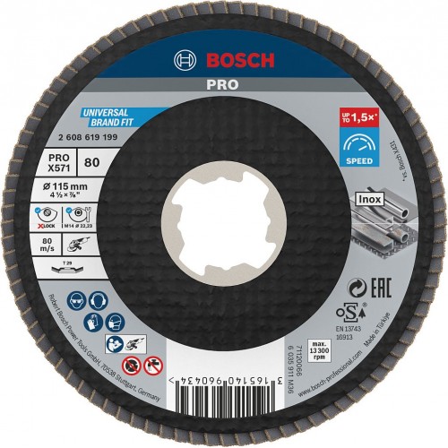 BOSCH PRO X571 Fächerschleifscheibe X-Lock, abgewinkelt, 115 mm, K40 2608619199