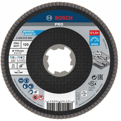 BOSCH PRO X571 Fächerschleifscheibe X-Lock, abgewinkelt, 115 mm, K40 260861920