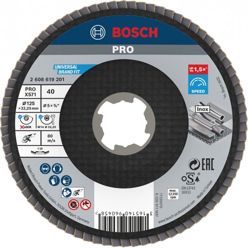 BOSCH PRO X571 Fächerschleifscheibe X-Lock, abgewinkelt, 125 mm, K40 2608619201