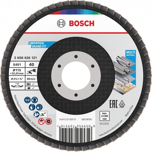 BOSCH X451 Fächerschleifscheibe, 115 x 22,23 mm, K40, T29 2608626121