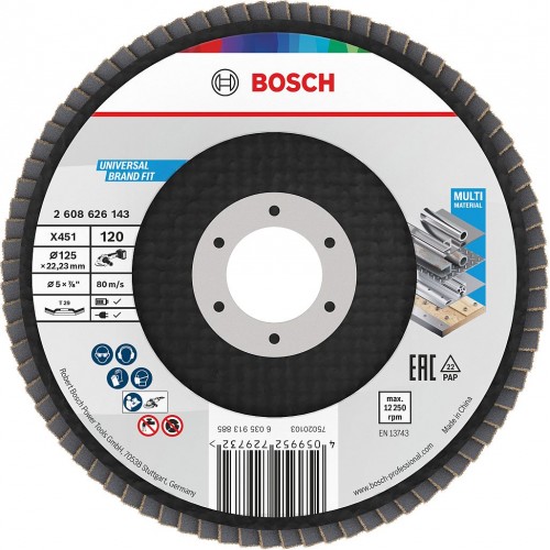 BOSCH X451 Fächerschleifscheibe, 125 × 22,23 mm, G120, T29 2608626143