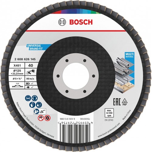 BOSCH X451 Fächerschleifscheibe, 125 × 22,23 mm, G40, T27 2608626145