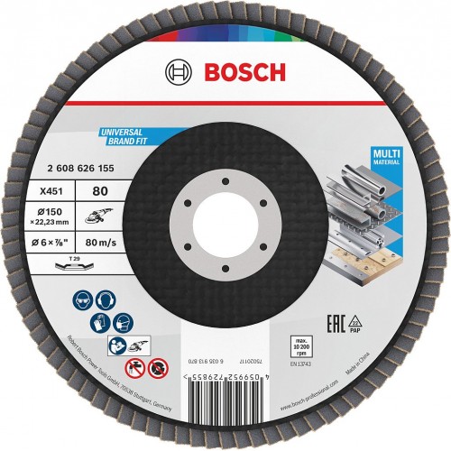BOSCH X451 Fächerschleifscheibe, 150 × 22,23 mm, G80, T29 2608626155