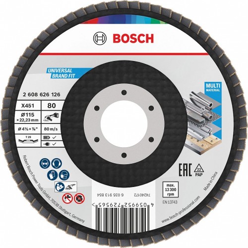 BOSCH X451 Fächerschleifscheibe, 115 × 22,23 mm, G80, T29, 15 ks 2608626169