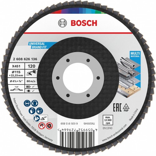 BOSCH X451 Fächerschleifscheibe, 115 × 22,23 mm, G120, T27, 15 ks 2608626174