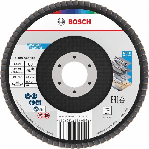 BOSCH X451 Fächerschleifscheibe, 125 × 22,23 mm, G80, T29, 15 ks 2608626177