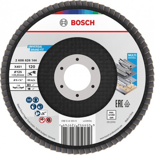 BOSCH X451 Fächerschleifscheibe, 125 × 22,23 mm, G120, T29, 15 ks 2608626178
