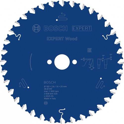 BOSCH Kreissägeblatt Expert for Wood, 160 × 2,6/1,6 × 20 mm, T36 2608644020