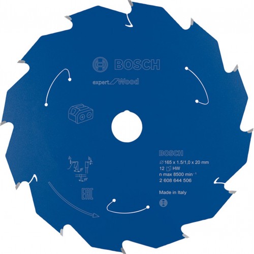 BOSCH Kreissägeblatt für Akk Expert for Wood 165x20x1,5/1x12T 2608644506