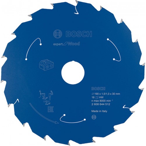 BOSCH Kreissägeblatt für Akk Expert for Wood 190x1,5/1x30, 18 Zähne 2608644512
