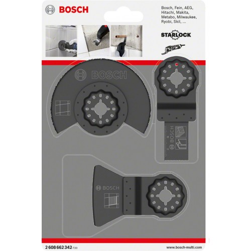 BOSCH Fliesen-Set, 3-Teilig, AIZ 20 AB (1x), ATZ 52 SC (1x), ACZ 85 LMT (1x)