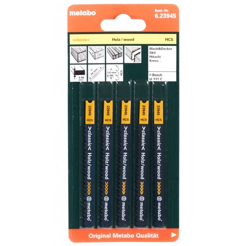 Metabo „Basic wood" 5 u-Stichsägeblätter, 74/3,0 mm 623945000