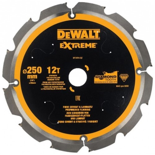 DeWALT DT1474-QZ Faserzement-Sägeblatt 250 x 30 mm 12Z