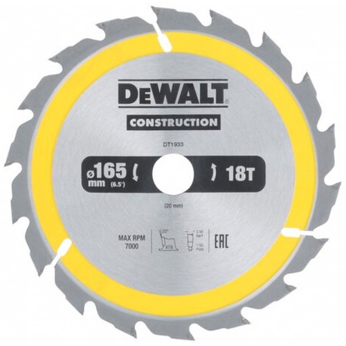 DeWALT DT1933-QZ Kreissägeblatt für Handkreissägen, 165 x 20 mm, 18WZ