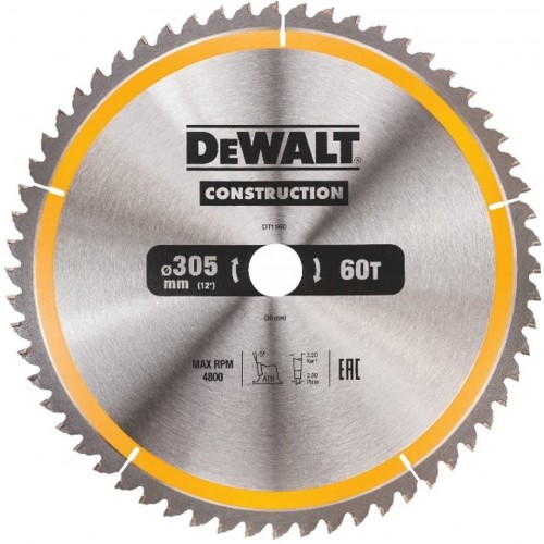 DeWALT DT1960-QZ Sägeblatt 305 x 30 mm für Holz, 60 Zähne, TCG -5°