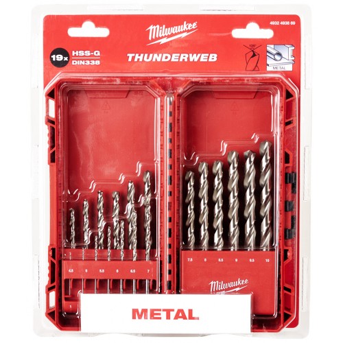 MILWAUKEE Satz Metallbohrer 1-10 mm HSS-G ThunderWeb 19 Stück, 4932493869
