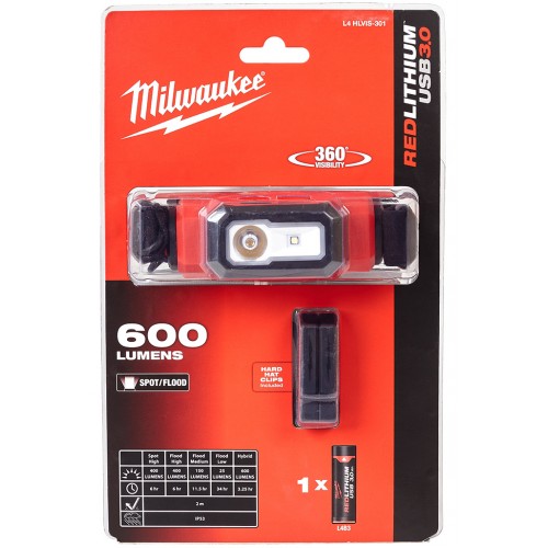 Milwaukee L4 HL-VIS-301 USB-Akku-HI-VIS-Stirnlampe 4933479768 Milwaukee L4 HL-VIS-301 USB-Akku-HI-VIS-Stirnlampe 4933479768