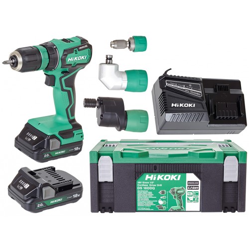 HiKOKI DS18DDQWRZ Akku-Bohrmaschine (2x 2Ah/18V) mit Aufsätzen im HSC II Koffer