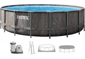 INTEX GREYWOOD PRISM FRAME Rundpool 549 × 122 cm mit Kartuschenfilteranlage 12V 26744GN