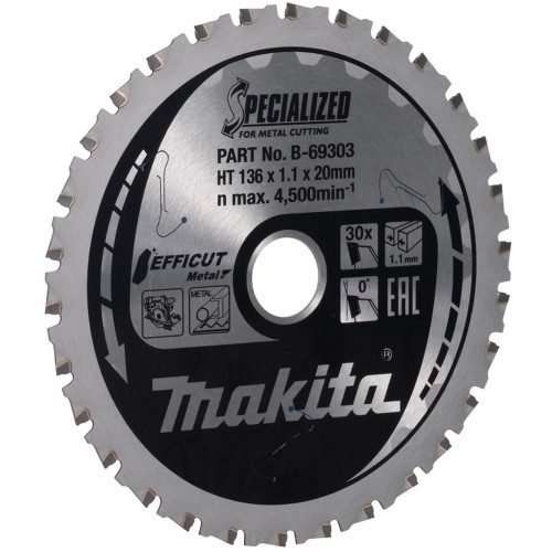 Makita B-69303 TCT Efficut Sägeblatt, das Metall 136mm 30T= old B-60303