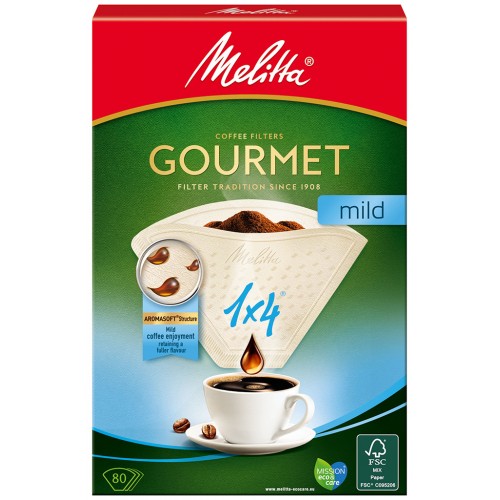Melitta Filtertüten Gourmet Mild 1x4, Größe 4, braun, 80 Stück Melitta Filtertüten Gourmet Mild 1x4, Größe 4, braun, 80 Stück