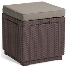 ALLIBERT CUBE Hocker mit Kissen, 42 x 42 x 39 cm, Rattanoptik, braun/grau-beige 17192157