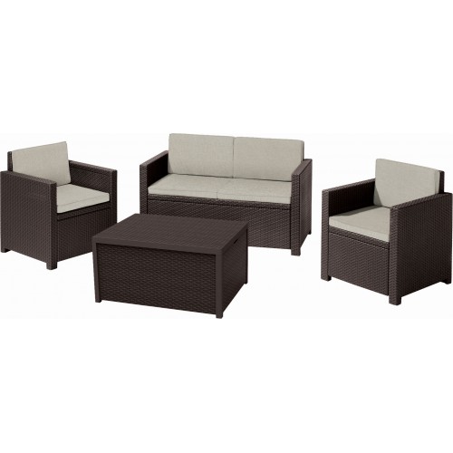 ALLIBERT MONACO Lounge-Set mit Aufbewahrungstisch, braun/beige 17200031