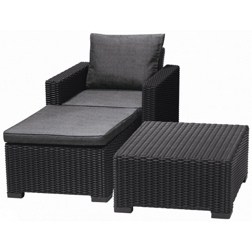 ALLIBERT MOOREA Lounge-Set (Sessel, Hocker, Tisch), Rattan, graphit/grau 17200418