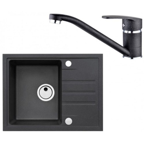 ALVEUS Set INTERMEZZO 30 Granitspüle 620x480 mm + Küchenarmatur NINA, schwarz